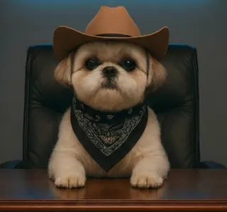 Foto di Chaplin, lo shih tzu CEO con cappello